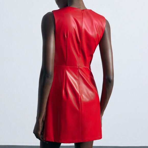 Red Casual Women's Party Dress with Eyelet Decor - Picture 2 of 7